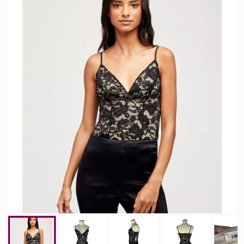 L’AGENCE Laurette Lace Bodysuit Size L. Black lace with nude lining.